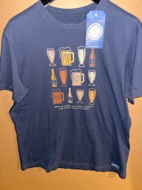 NWT Life is Good Navy Graphic Beer Tee Sz Large